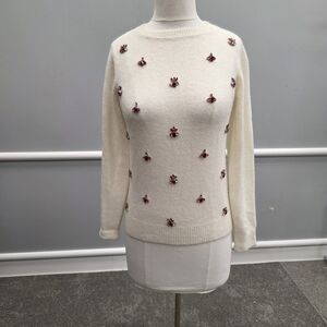 Halogen Cream Sweater with Pink Embellishments